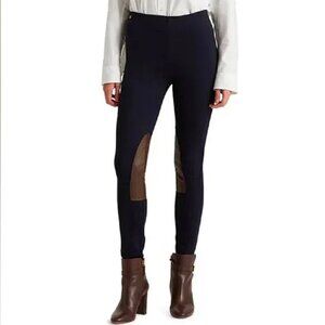 Lauren Ralph Lauren Size Small Leggings Pants Blue Faux Leather Patch Equestrian